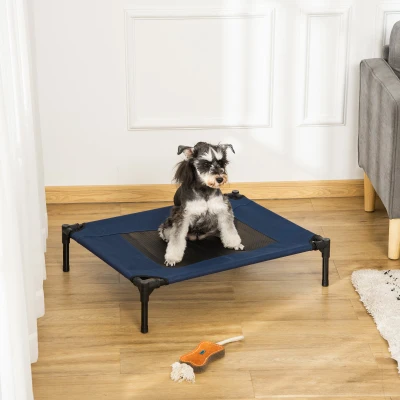 PawHut Cama para Animais de Estimação Cama Elevada para Cães Gatos com Tecido Transpirável para Dormir Exterior Jardim Terraço 76x61x18cm Azul