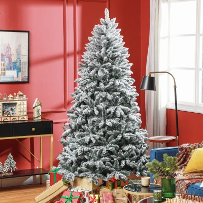 HOMCOM Árvore de Natal Artificial Nevado 210cm com 1021 Ramos e Suporte de Metal Árvore Natalina Nevado para Interior Verde