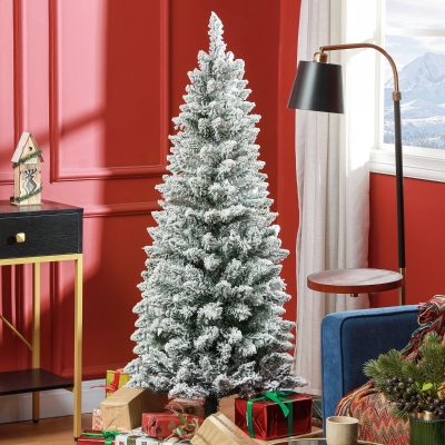 HOMCOM Árvore de Natal Artificial Coberta de Neve 150 cm com 317 Ramos e Suporte de Metal Árvore Natalícia para Sala Interior Verde
