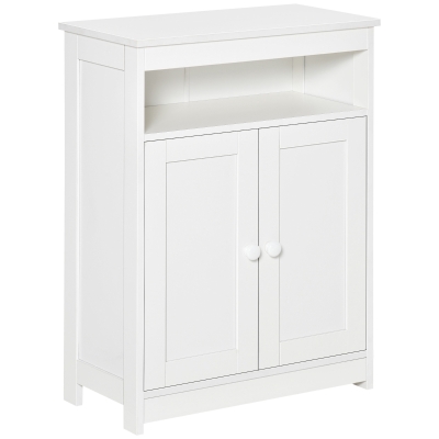 HOMCOM Armário para Casa de Banho com 2 Portas Prateleira Interior Ajustável e Compartimento Aberto Móvel Auxiliar de Armazenamento para Sala de Estar Cozinha 60x30x80cm Branco