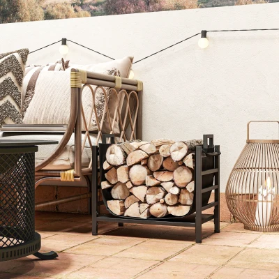Outsunny Brandhoutrek, compact, tot 50 kg hout, afneembare draagtas, 49x34x44 cm, Zwart