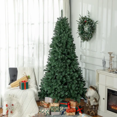 HOMCOM Árvore de Natal Artificial 210 cm com 1064 Ramos de Arame de Memória e Base Recolhível Árvore de Natal Verde