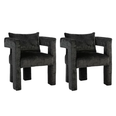 Set of 2 Lounge Chair with Hollow Armrest, Black