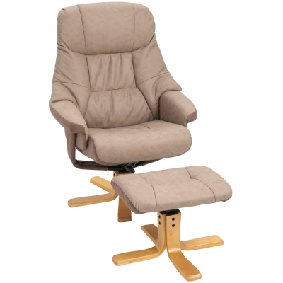 HOMCOM Relaxstoel met voetenbank, 360° draaibaar, 135° kantelbaar, ademende bekleding, 78 x 82,5 x 109 cm, bruin