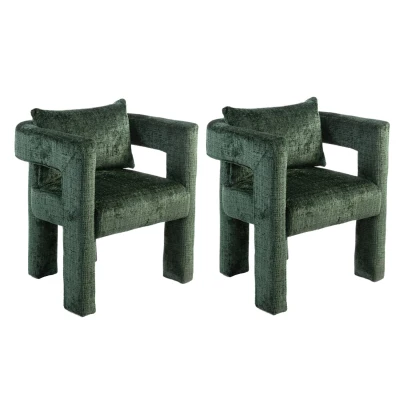 Modern Lounge Chair Set of 2 with Hollow Armrest Design, Emerald