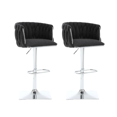 Set of 2 Adjustable Upholstered Swivel Kitchen Stools with Silver Base, Black