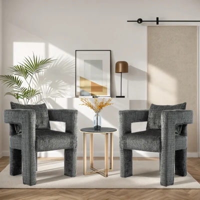 Set of 2 Modern Sofa Chair with Hollow Armrest Design, Dark Gray