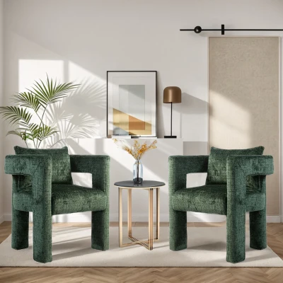 Modern Lounge Chair Set of 2 with Hollow Armrest Design, Emerald