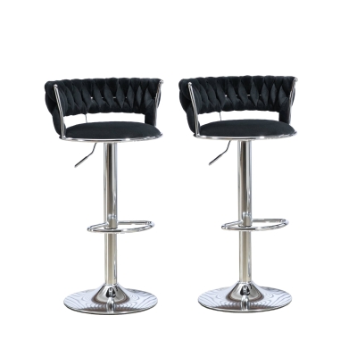 Set of 2 Adjustable Bar Stools with Back and Footrest, Black