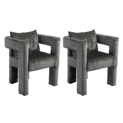 Set of 2 Modern Sofa Chair with Hollow Armrest Design, Dark Gray