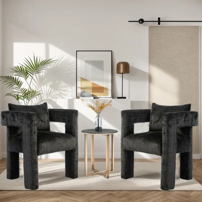 Set of 2 Lounge Chair with Hollow Armrest, Black