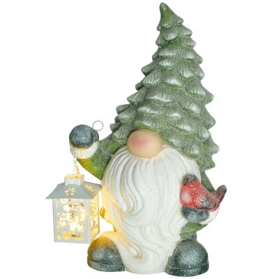 HOMCOM Kerstkabouter met Lantaarn, LED, op Batterijen, Weerbestendig, 28x21x42 cm