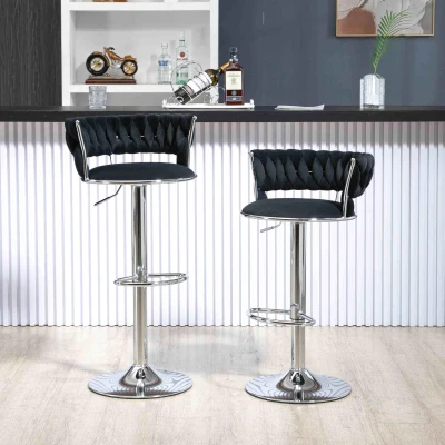 Set of 2 Adjustable Bar Stools with Back and Footrest, Black