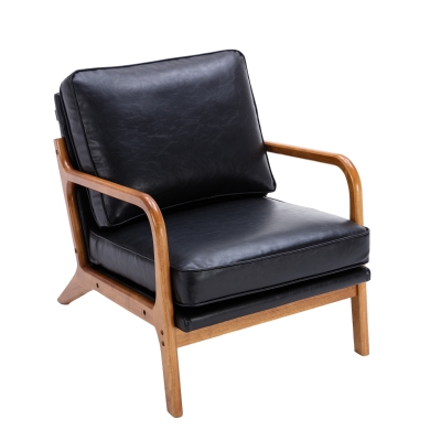 Modern Accent Armchair with Wooden Frame, Soft Cushion, Black