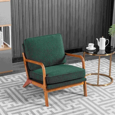 Mid-Century Modern Accent Chair with Solid Wood Frame and Soft Cushion, Emerald