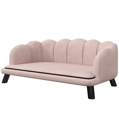 PawHut Sofa dla Zwierząt Domowych dla Średnich i Dużych Psów do 25 kg, Solidne Drewno, Wyściełana, Różowa
