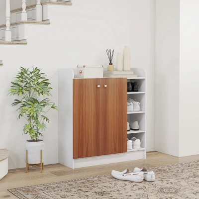 HOMCOM Sapateira com 2 Portas Prateleiras Interiores e 4 Prateleiras Exteriores com Altura Ajustável 83x30x90 cm Madeira