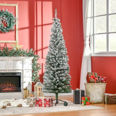 HOMCOM Árvore de Natal 180 cm Árvore de Natal Artificial Nevado com 492 Ramos e Suporte de Metal  Verde e Branco