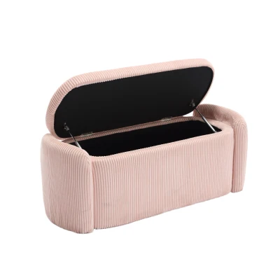 Moderner eleganter Aufbewahrungshocker, hocker aus gestreiftem Samt, angenehmes Sitzgefühl, geeignet für Wohnzimmer, Eingangsbereich, Rosa