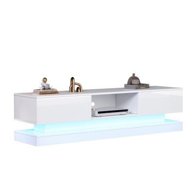 TV Stand with Storage and 16-Colour LED Lights Fits 70-79 inch TVs, White