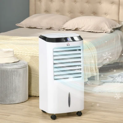 HOMCOM Portable Air Cooler, Evaporative Anion Ice Cooling Fan Water Conditioner Humidifier Unit with 10L Water Tank, 3 Modes, 3 Speed, Remote, Timer, Oscillating for Home Quiet Bedroom, White