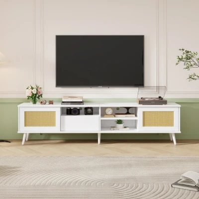 Wooden TV Units with 3 Open Storage Spaces for 90-inch TV, Oak