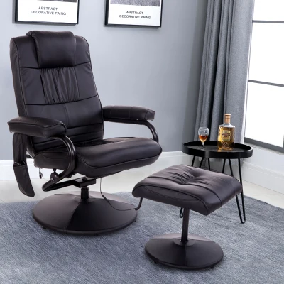 HOMCOM massagestoel relaxstoel tv-stoel stoel met massagefunctie incl. krukje kunstleer zwart 77 x 84 x 95 cm