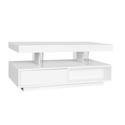 LED Coffee Table with 2 Drawer Storage, White
