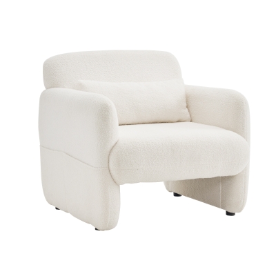 Upholstered Teddy Fabric Occasional Chair with Solid Wood Frame, White