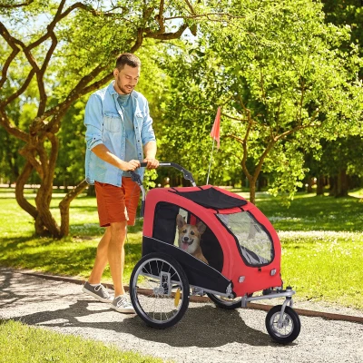 PawHut Hundeanhänger mit Jogger-Funktion Universalkupplung Stahl Rot+Schwarz