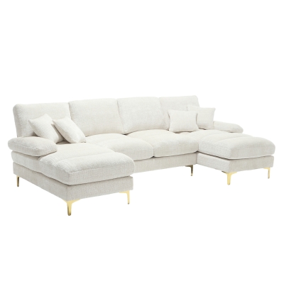 Modernes großes U-förmiges Chenille-Sofa mit Doppel-Liegesitzen, für Wohnzimmer, Wohnung, Villa, Beige