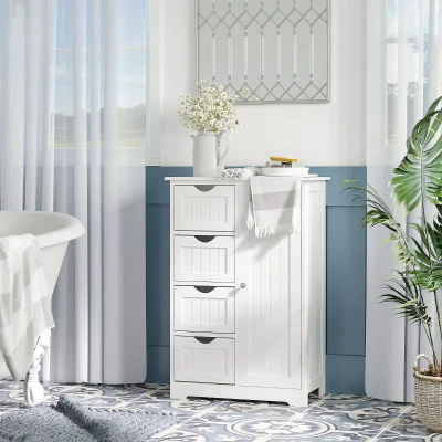 Mobila Baie cu Usa Basculanta si Sertare Alb 56x30x83cm Kleankin