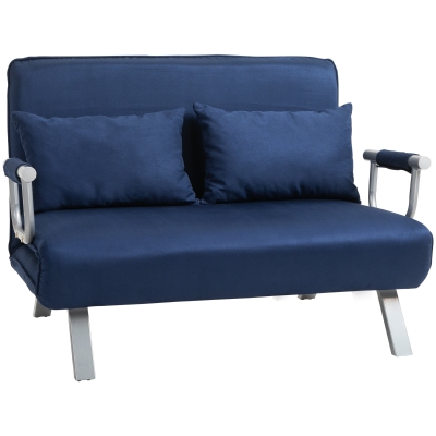 HOMCOM Slaapbank, 5-voudig verstelbaar, suède-imitatie, metalen frame, incl. kussen, Marineblauw