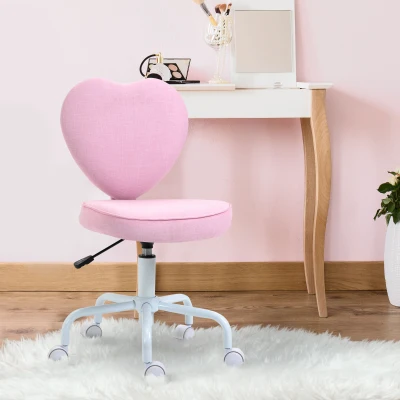HOMCOM Scaun de birou pentru Camera copiilor, in Forma de Inima, cu 5 Roti cu suport rotativ(m-11)