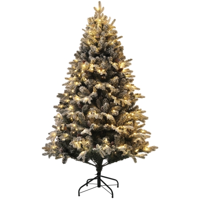 HOMCOM Kunstkerstboom, 180 cm, LED-verlichting, besneeuwd, vlamvertragend, Metaal