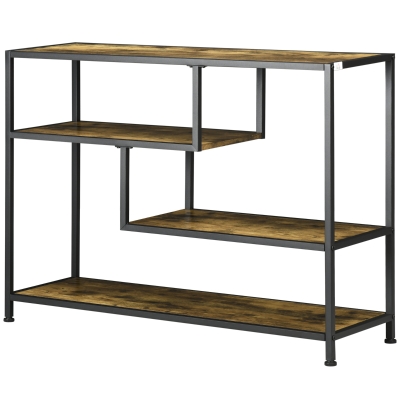 HOMCOM Consoletafel met 4 Planken, Industriële Esthetiek, Kipbescherming, Verstelbare Voetjes, Donkerbruin/Zwart