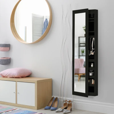 Dulap Bijuterii din Lemn MDF, Negru, 37x9.5x121cm
