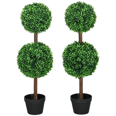HOMCOM Kunstmatige Planten, Set van 2 Buxusbomen, 90 cm Kunstplant, Kunstboom, Decoratieve Plant voor Binnen en Buiten, Groen