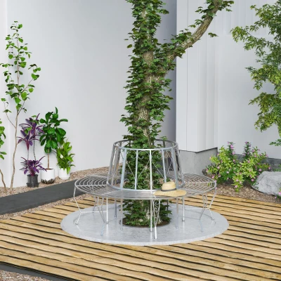 Outsunny Round Tree Seat Bench-Silver