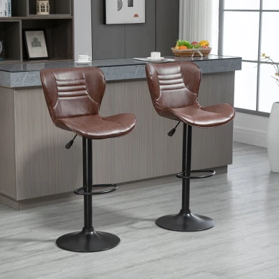 HOMCOM Set 2 Sgabelli Bar Finta Pelle Altezza Regolabile Marrone