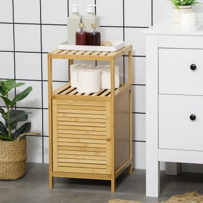 Kleankin Mobilier de Baie din Bambus cu Dulăpior cu Ușă și Rafturi, 33x36,5x67 cm, Lemn Natural
