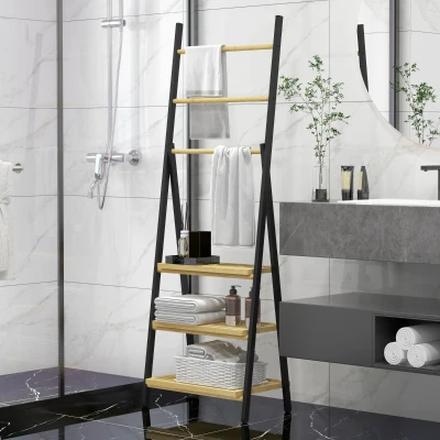Cuier de Podea Pliabil pentru Prosoape, 53x31x153 cm, Lemn Natural