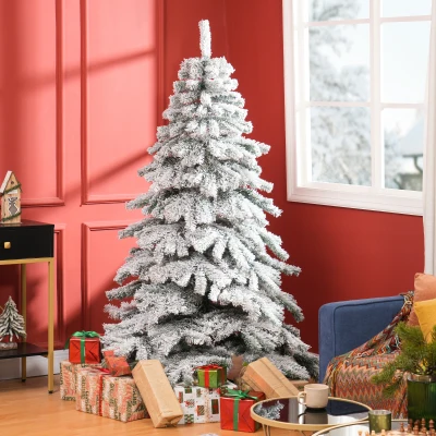 HOMCOM Árvore de Natal Ø116x180 cm Neve Artificial com 627 Pontas de PVC Base Dobrável e Suporte de Metal Decoração de Natal Verde e Branco