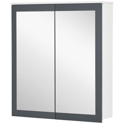 kleankin Armário de Casa de Banho com Espelho 2 Portas e Prateleiras Ajustáveis 69x17x75,5 cm Branco e Cinza