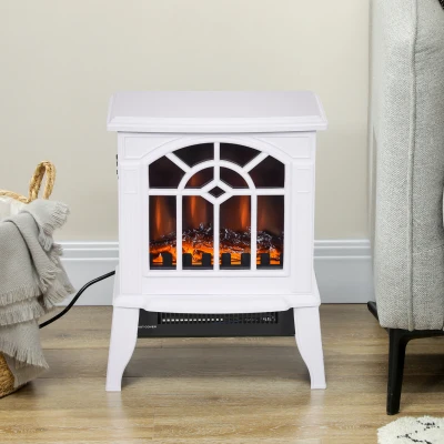 HOMCOM Lareira Elétrica Portátil 1000/2000W com Simulação de Chama Termostato e Proteção de Superaquecimento 36,5x24x46 cm Branco