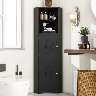 Armoire de salle de bain d'angle avec deux étagères,Noir