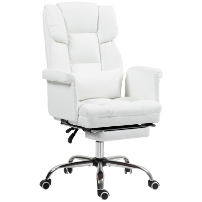 HOMCOM Ergonomische Bureaustoel, In Hoogte Verstelbaar 48-56 cm, Kantelbare Rugleuning, Voetsteun, Wit