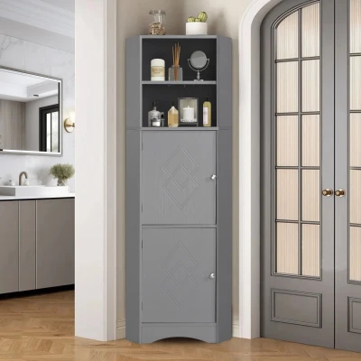 Armadio da bagno angolare con due ripiani,Grigio