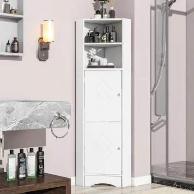 Armoire de salle de bain d'angle avec deux étagères,Blanc