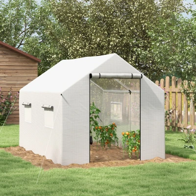 Outsunny Estufa tipo Túnel 2x3x2 m Estufa de Exterior com 4 Janelas de Malha e Porta com Fecho de Correr Estufa para Cultivos Anti UV Branco